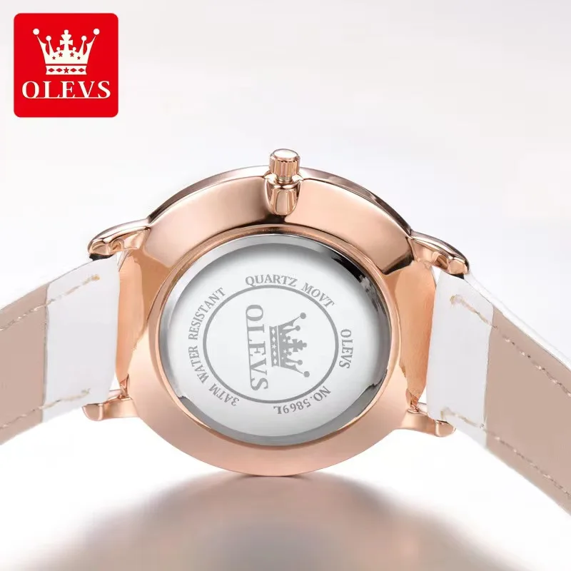 OLEVS-reloj de cuarzo de lujo para mujer, pulsera femenina de cuero informal, color rojo, superficie ultrafina, 5869 MM, 6,5