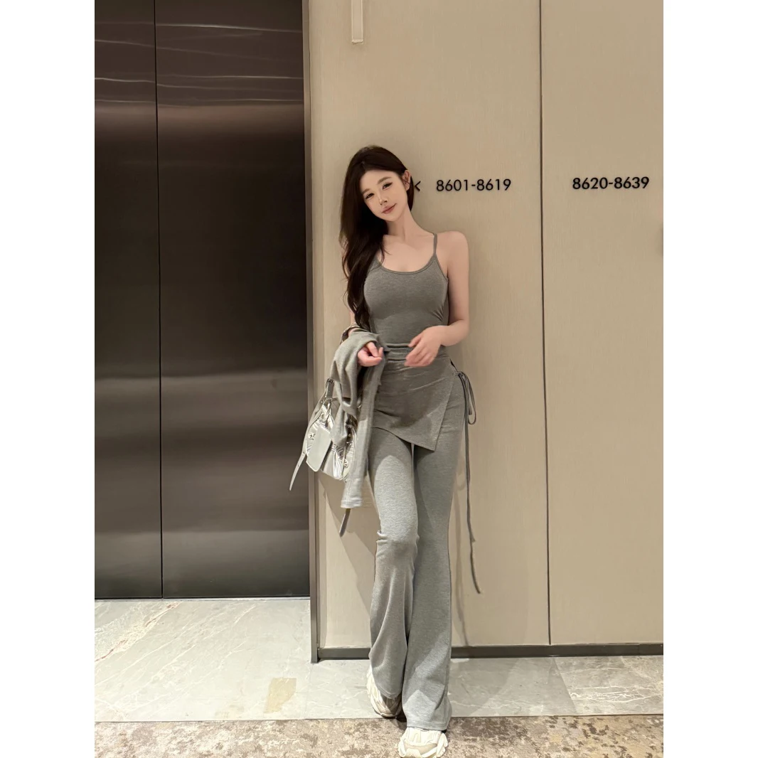 Pure Desire – Ensemble t-shirt avec coussinet de poitrine, gilet, Cardigan, taille haute, pantalon évasé, jupe, automne, Ensemble pour femmes