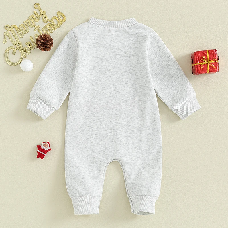 

Зимний праздничный комбинезон для маленьких девочек с длинными рукавами и круглым вырезом с праздничным принтом «Лось и снежинка»