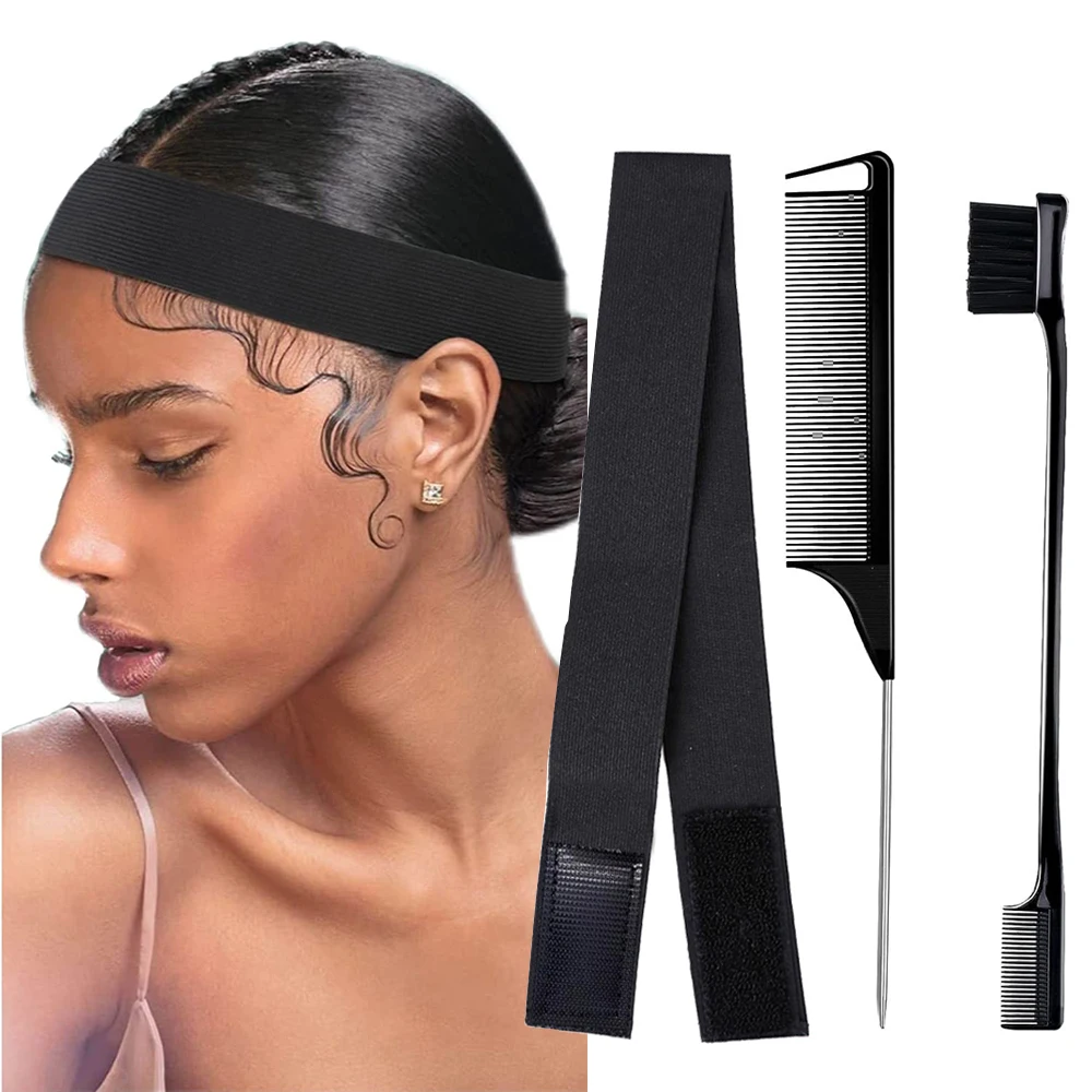 

Wig Band For Edge 1Pc Melting Band Elastic Bands For Wig No Slip With 1Pc Hair Edge Brush And 1Pc Rat Tail Comb For Hair Parting