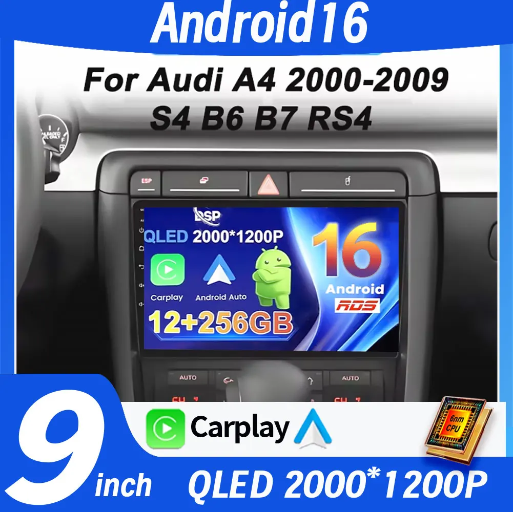 Android For Audi A4 B8 B7 B6 S4 RS4 2000 - 2009 SEAT Exeo Carplay Car Radio Multimedia Autoradio Player GPS navigation Head Unit