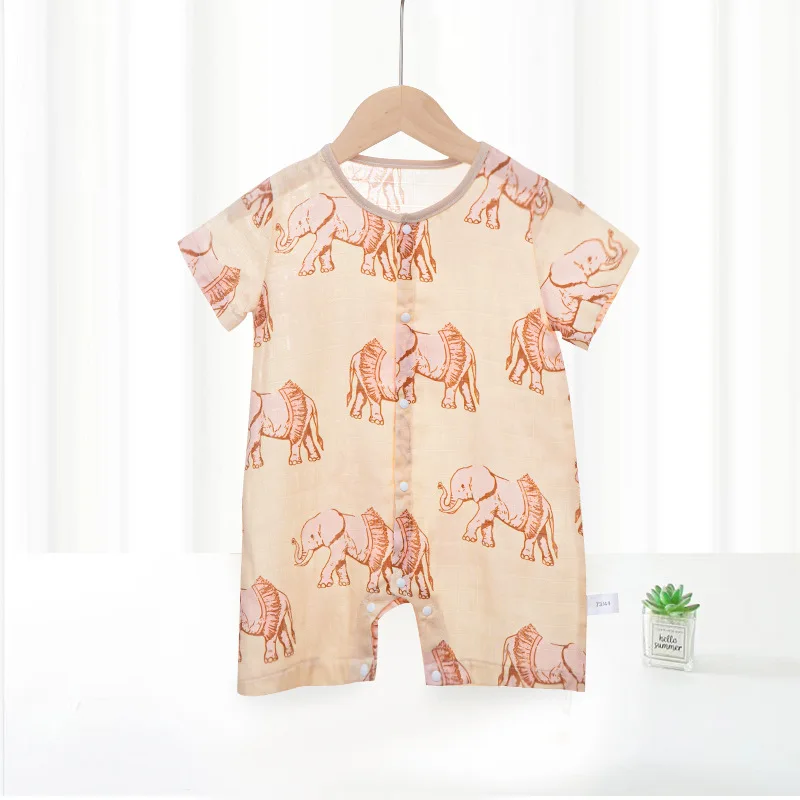 Summer Muslim Baby Rompers Cartoon Print Bodysuit Cotton Short-Sleeved Newborn Jumpsuit One-Piece Onesie Korean Infant Clothes