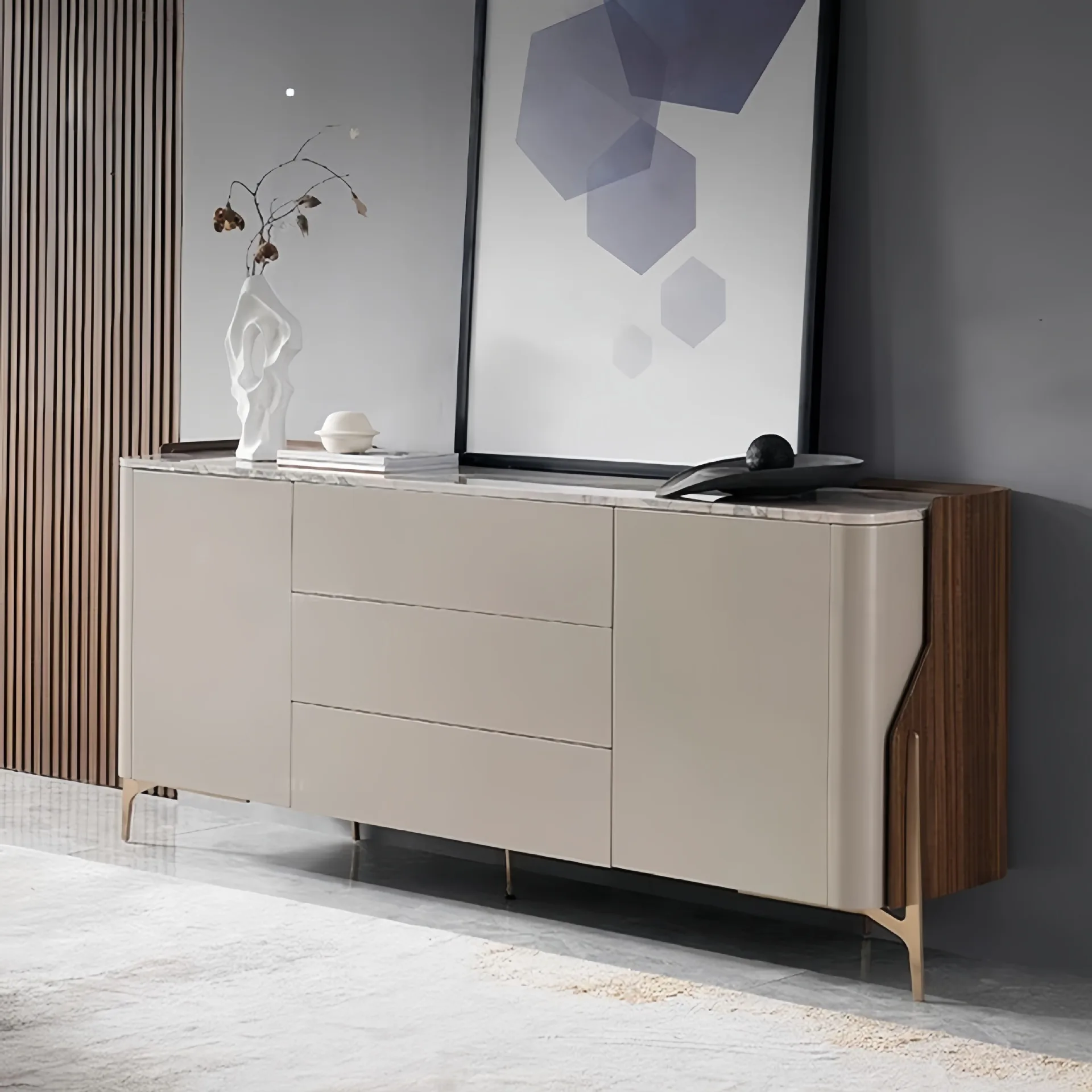 

Italian light luxury natural marble dining side cabinet modern minimalist locker wine cabinet