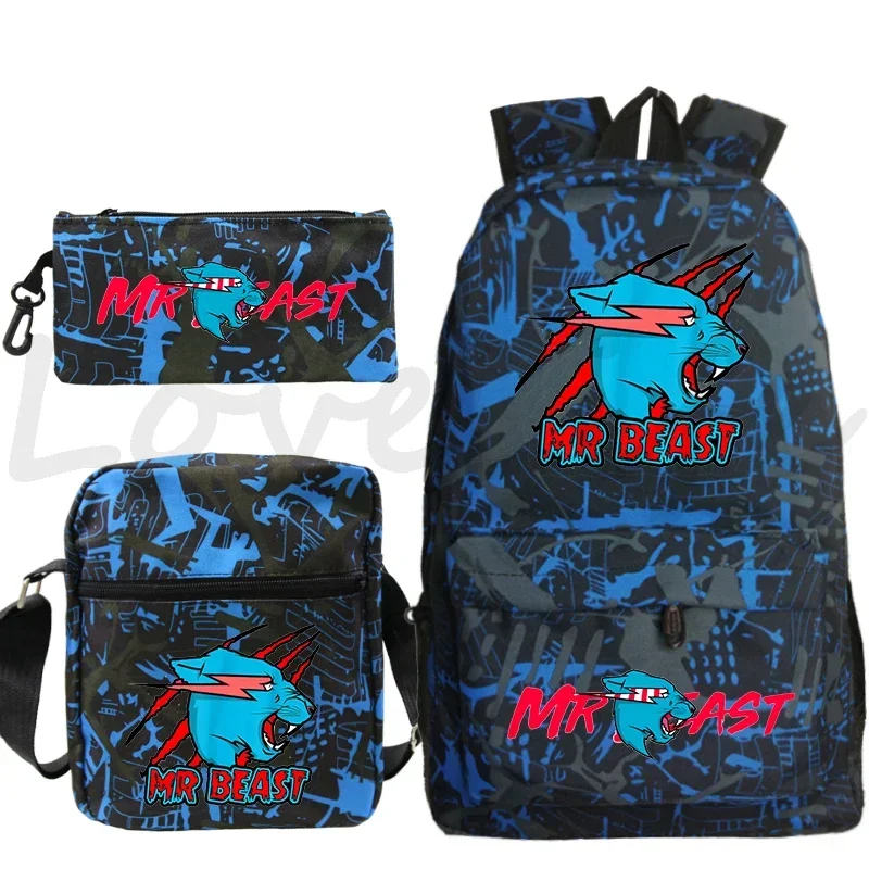 

Mr Beast Lightning Cat School Backpack for Boys Girls School Bags 3 Pcs/set Travel Bag Mr Beast Print Backpack Kids Mochila gift