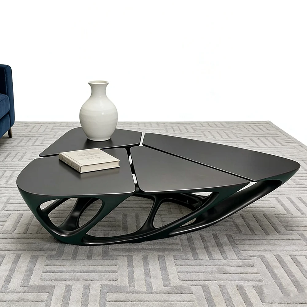 

mnModern Luxury Black Irregular Coffee Table Set Unique Geometric Organic Shape Center Tea Desk for Living Room Furniture*