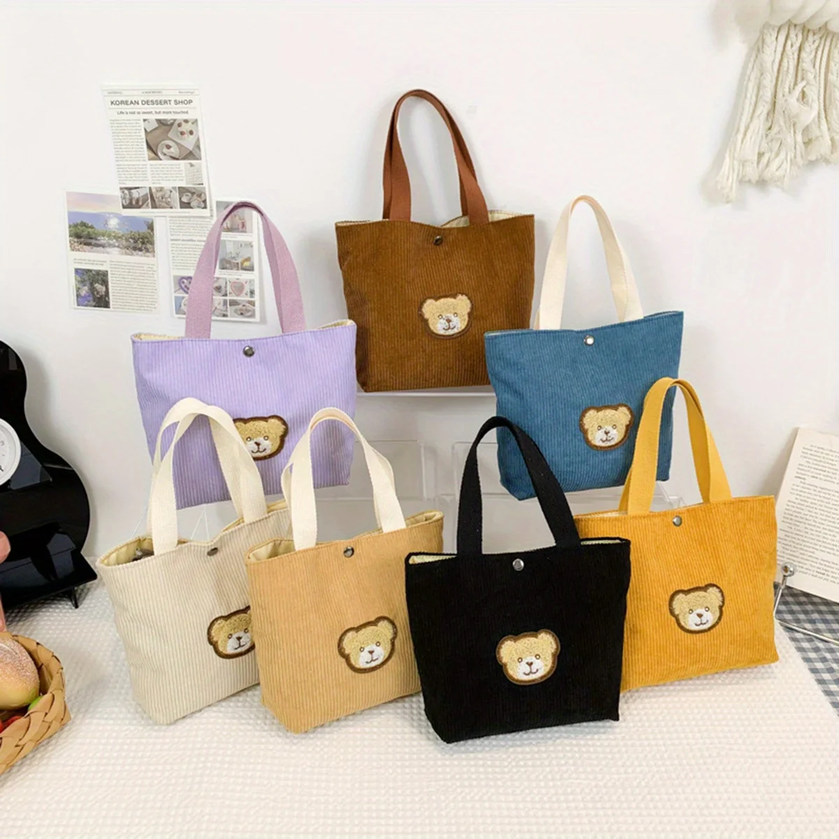 

1PC Cute Embroidered Bear Tote Bag - Large Capacity, Korean Style, Versatile Women's Handbag