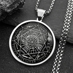 Seal of Seven Archangels Medal Stainless Steel Glass Necklace Seal of Solomon Talisman Necklace Protection Jewelry collar hombre