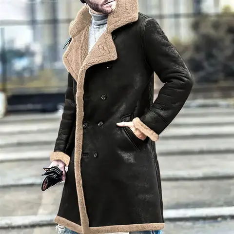 가을 겨울 새로운 따뜻한 롱 자켓 남성 캐주얼 솔리드 레트로 모피 코트 패션 남성 양털 자켓 남성용 두꺼운 오버 코트 유지
