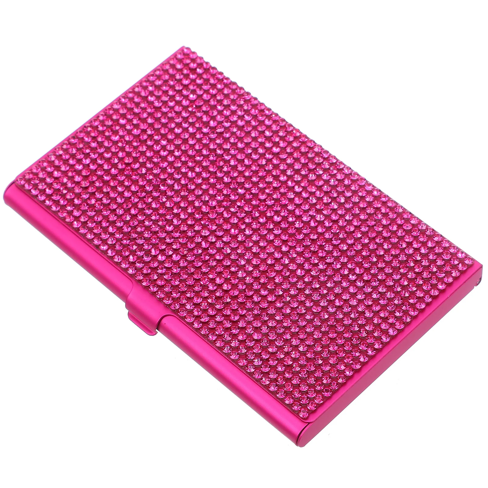 

Aluminum Alloy Metal Business Card Holder Rhinestone Bling Compact Card Case for Women Men Fingerprint Resistant