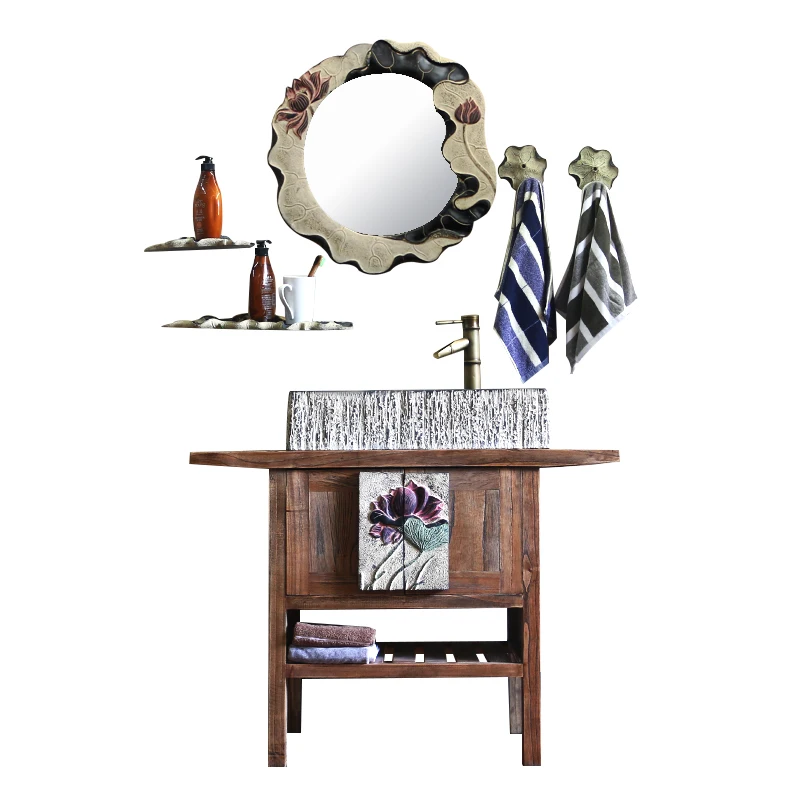

Art creative retro washbasin bathroom cabinet Chinese integrated balcony wash basin bath cabinet new Chinese toilet