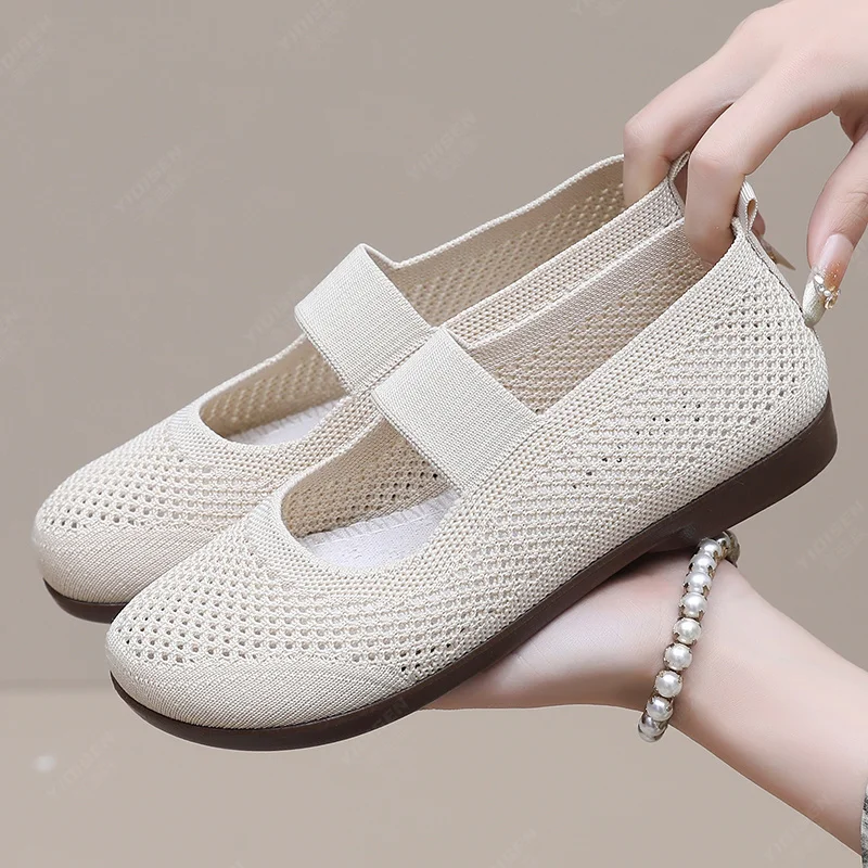 Damenschuhe Sommer 2025, Damenschuhe, Mode, leichte, weiche Unterseite, flache Einzelschuhe, nackte Schuhe, rutschfeste Netzschuhe