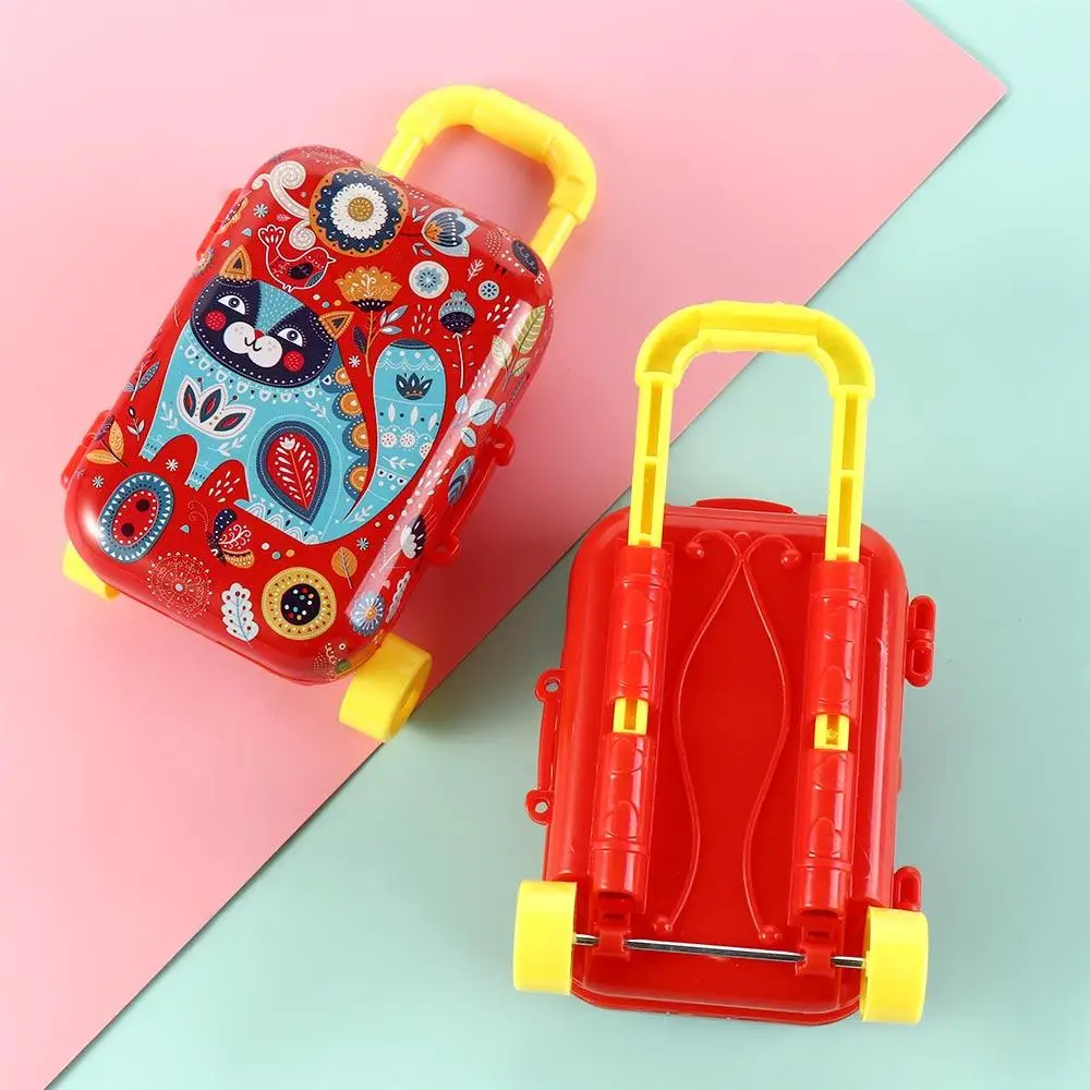 Mini Mini Trolley Case Model Suitcase Tinplate Animals Suitcase Toy Color Printing Animals Pattern Cartoon Piggy Bank Desk