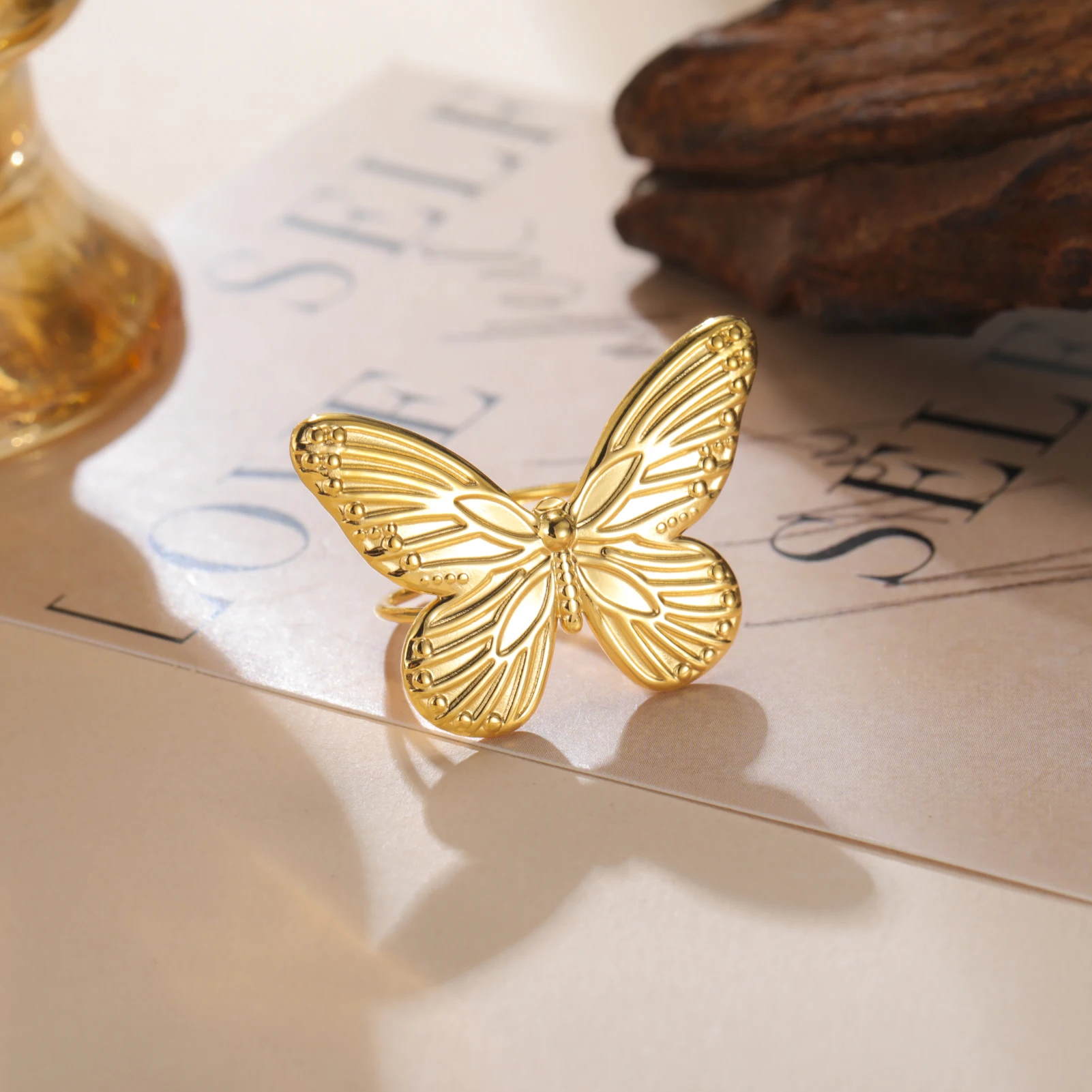 COOLTIME Schmetterling Offenen Frauen Ring Edelstahl Mode Einstellbare Finger Ring Schmuck Zubehör Großhandel Neue – Detail 9
