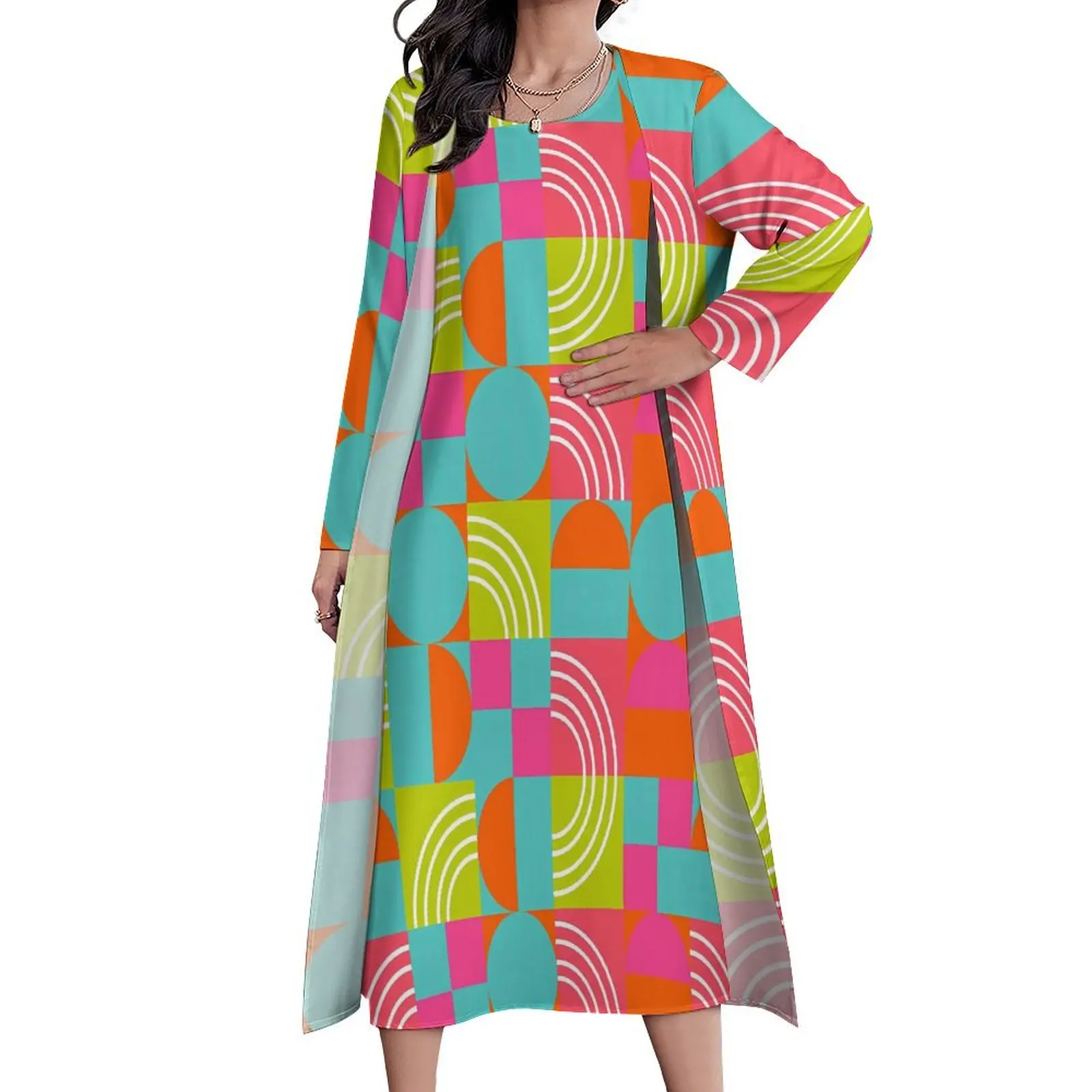 Bright Color Block Dress Geometric Elegant Maxi Dress Fashion Boho Beach Long Dresses Womens Two Piece Print Oversized Vestidos