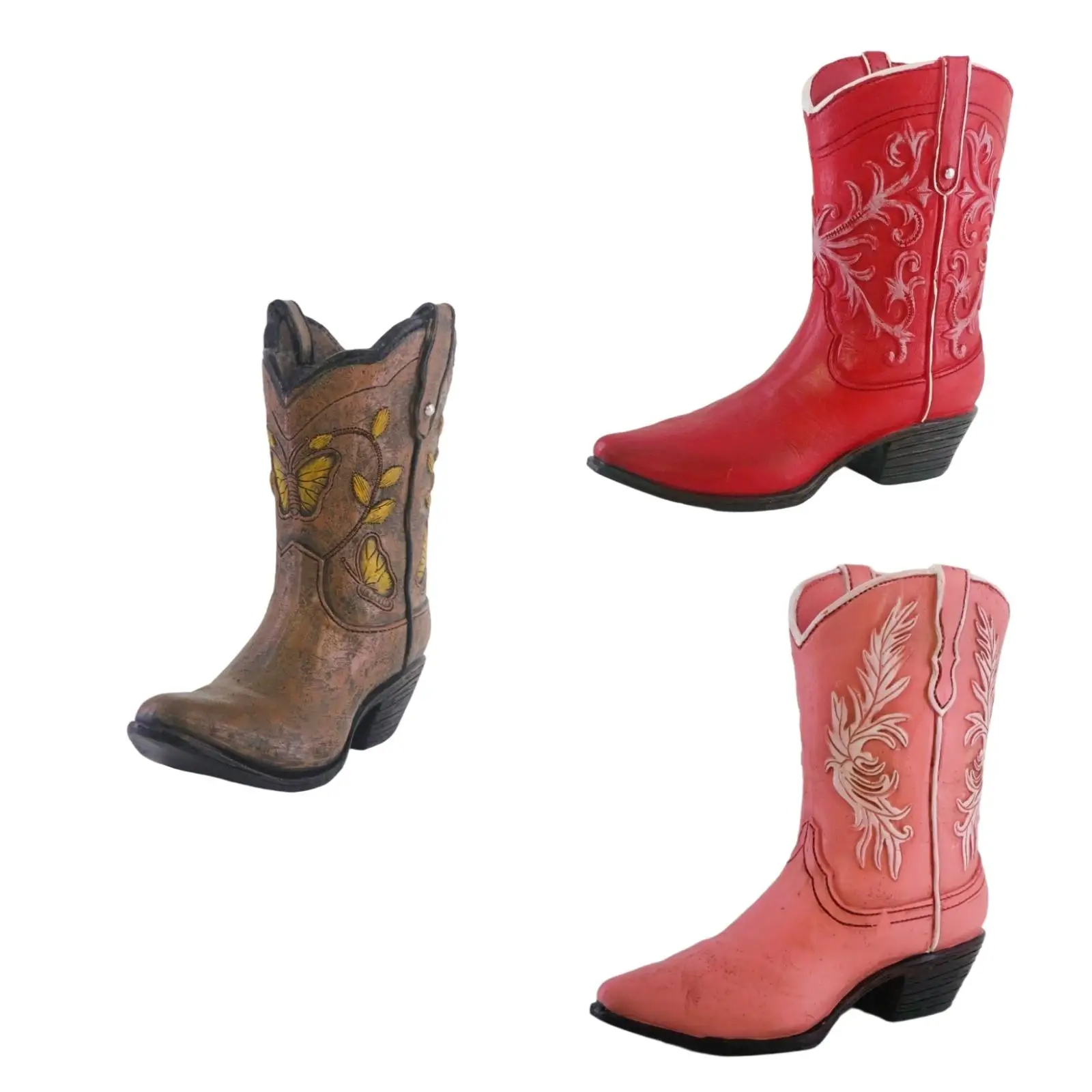 Wazon w kształcie kowbojskich butów do aranżacji kwiatowych, donica z żywicy, dekoracja wnętrz, na stół.