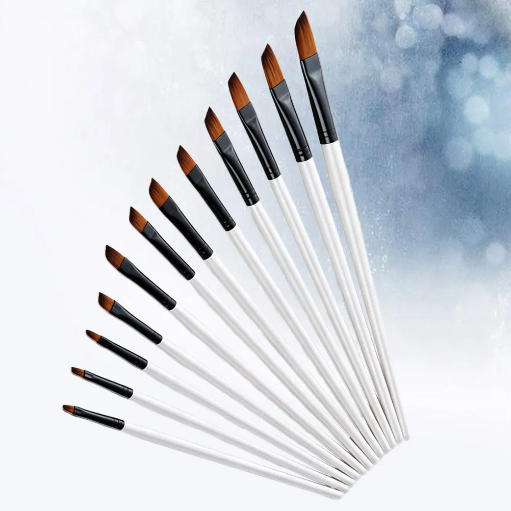 12Pcs Versatile Painting Brush Kit Soft Flexible Nylon Bristles Sturdy Wooden Handle for Watercolor Acrylic Face Body