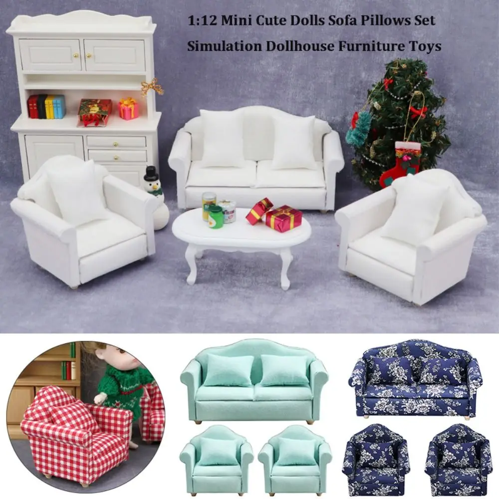 Mini 1:12 Dolls Sofa Pillows Set 8*6.5*7.5cm/13.5*6.4*7.2cm Multistyles Simulation Dollhouse Furniture Toys Cute