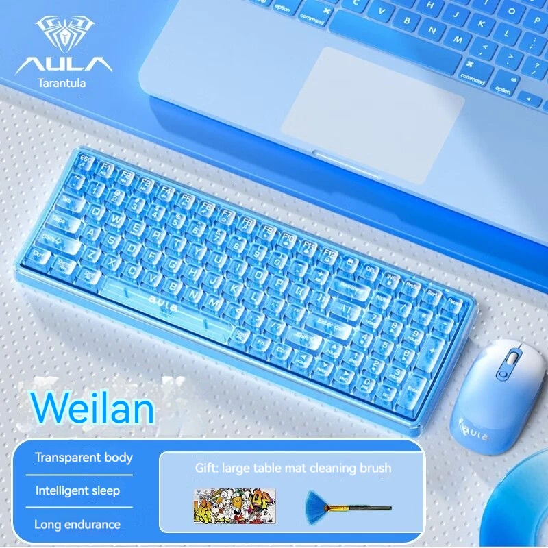 

Wolf Spider Ac210 Small Qiao Wireless Transparent Mechanical Touch Keyboard And Mouse Set Computer Laptop Office Typing