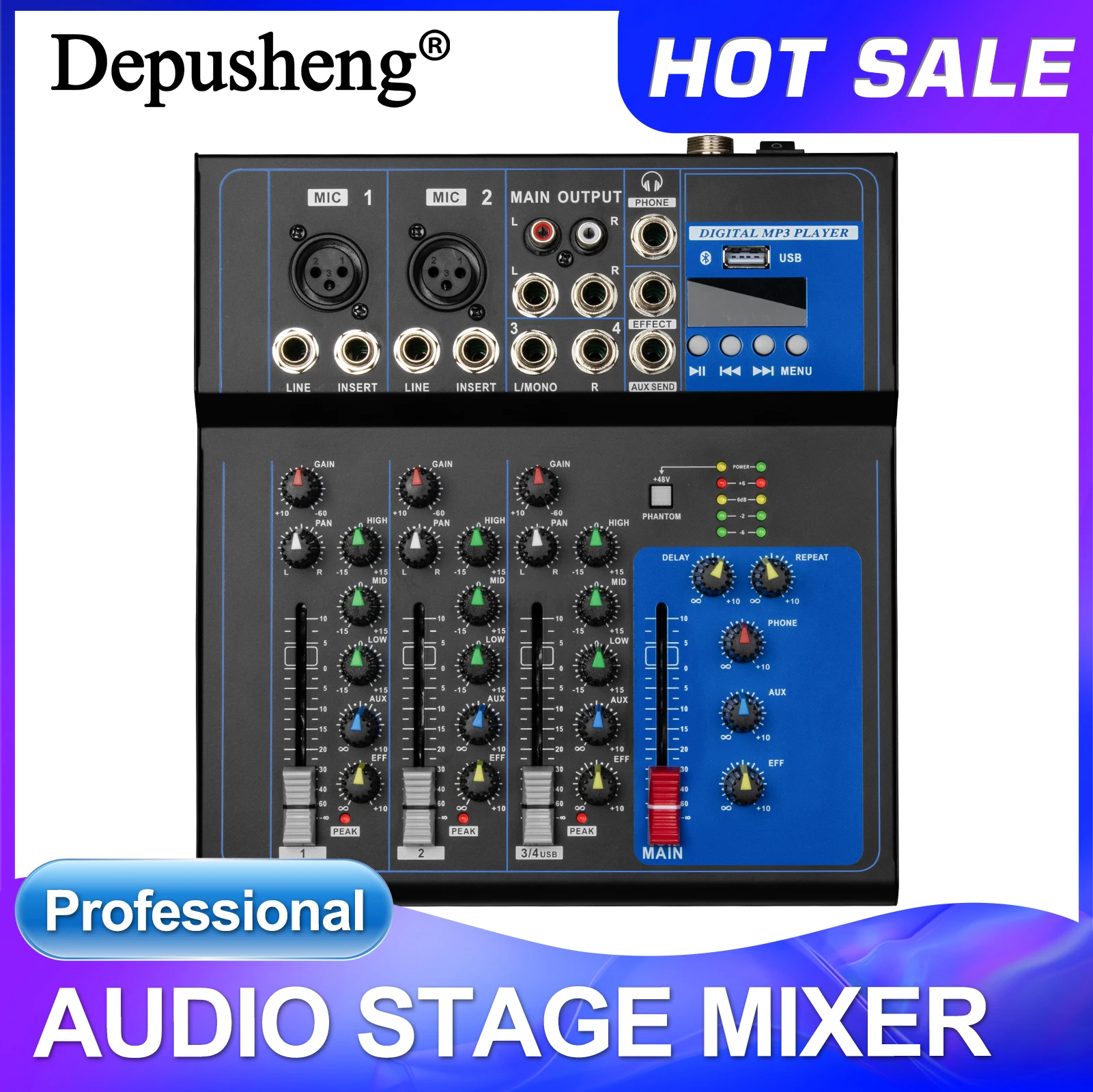 

DEPUSHENG FD4 Professional Mixer 4-Channel Portable USB Interface Playback 4-Channel DJ Mixer Performance Console