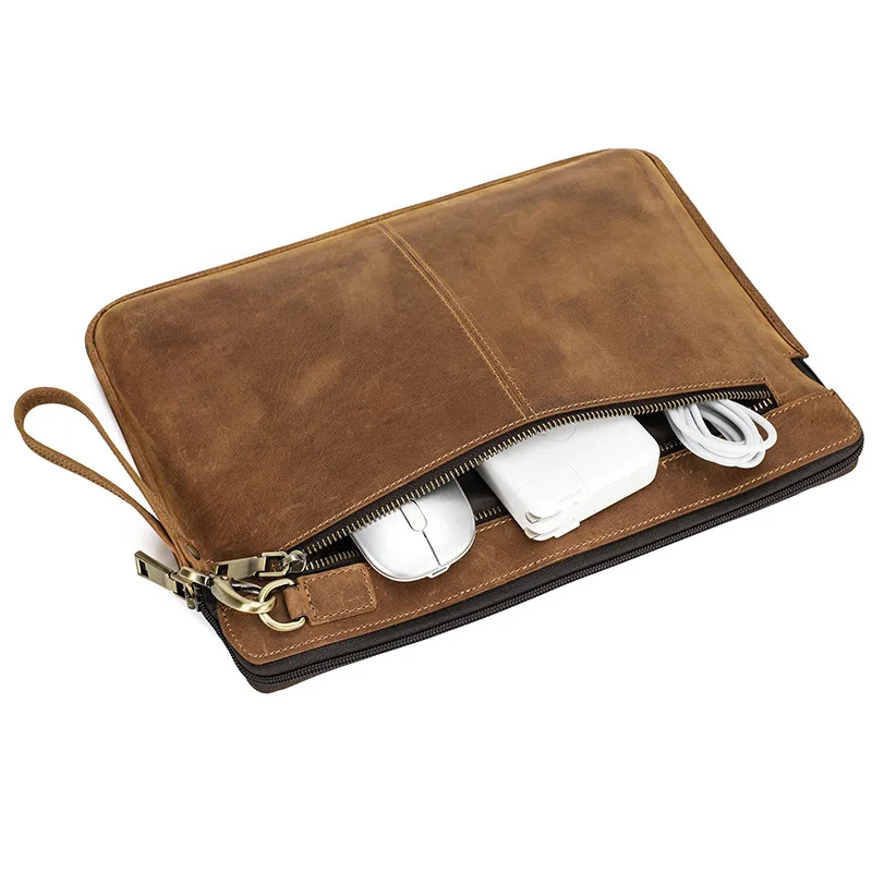 Premium Full Grain Leather Case for MacBook Pro 14 Inch, Genuine Cowhide Laptop Sleeve Bag with Soft Interior Protection