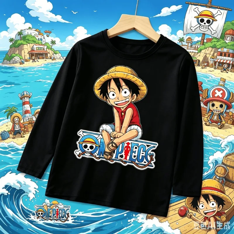 Ones Piece Spring Streetwear TShirt Boys Thin Long Sleeve Pullover Cute Game Role Kids Sports O-neck Clothes Toddler Anime Tops