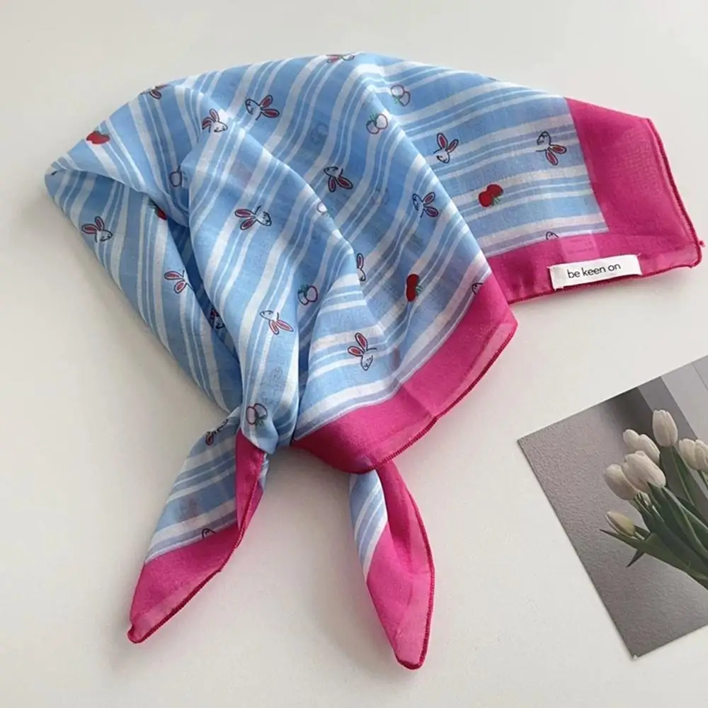 

2025 Summer Blue Polka-dot Square Scarf Women Neckerchief Cotton Linen Sun Protection Headscarf Korean INS Decorative Neck Scarf
