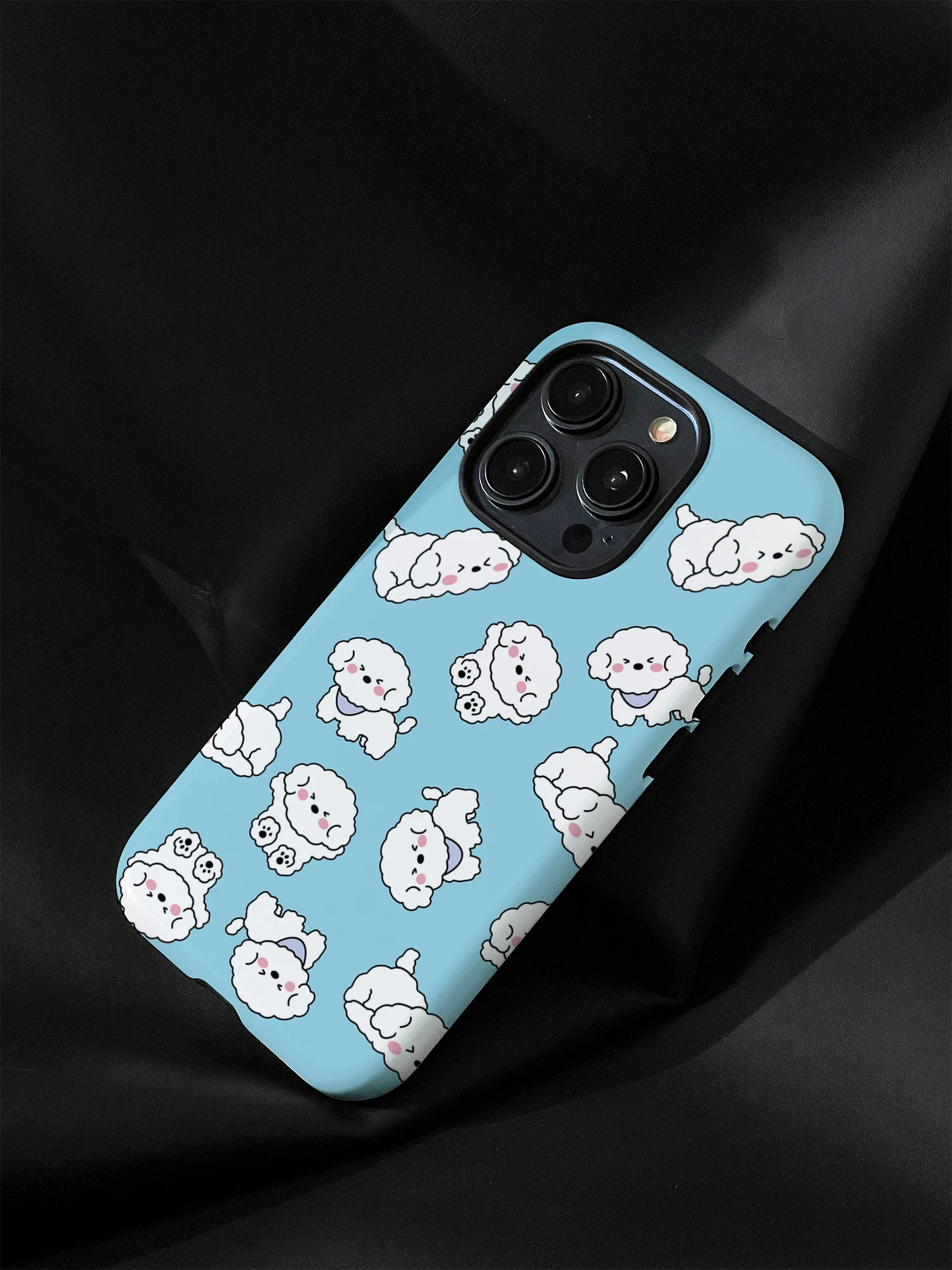 Full screen puppy iPhone 16 Promax Filing round edge frosted 2-in-1 phone case, niche cute personality creative fall protection