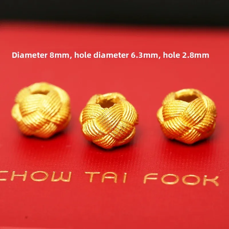 Classic Chinese Lucky Fortune S925 Sterling Silver Gold Plated Hand Carved Twisted Ball Spacer Beads For Diy Bracelet Braided