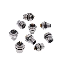 M12 3pin 4pin 5 8Pin Sensor Connector Panel Back Mount Waterproof Flange Socket Threaded Coupling Male&Female A Code Connectors