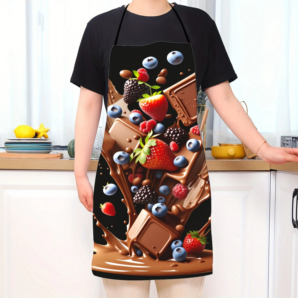 Chocolate Berry Splash Apron For Cooking Baking And Kitchen Use With Vibrant Fruit And Chocolate Design