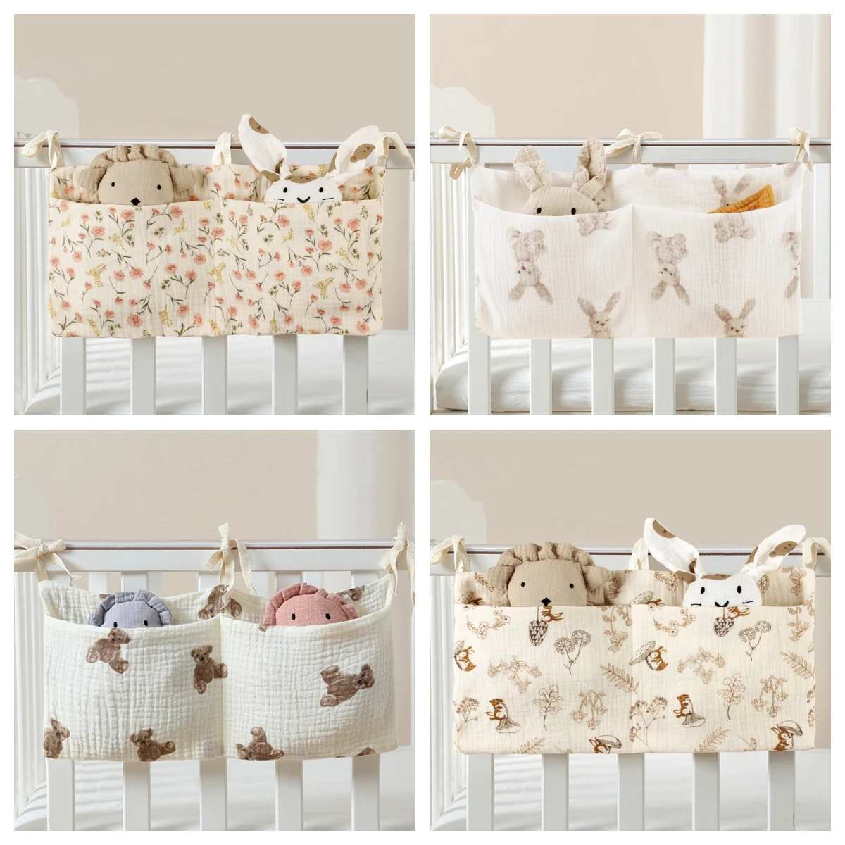 

Детская прикроватная сумка для хранения с двумя карманами, портативная сумка для хранения подгузников, прикроватная сумка для новорожденных с милым принтом, сумка для хранения