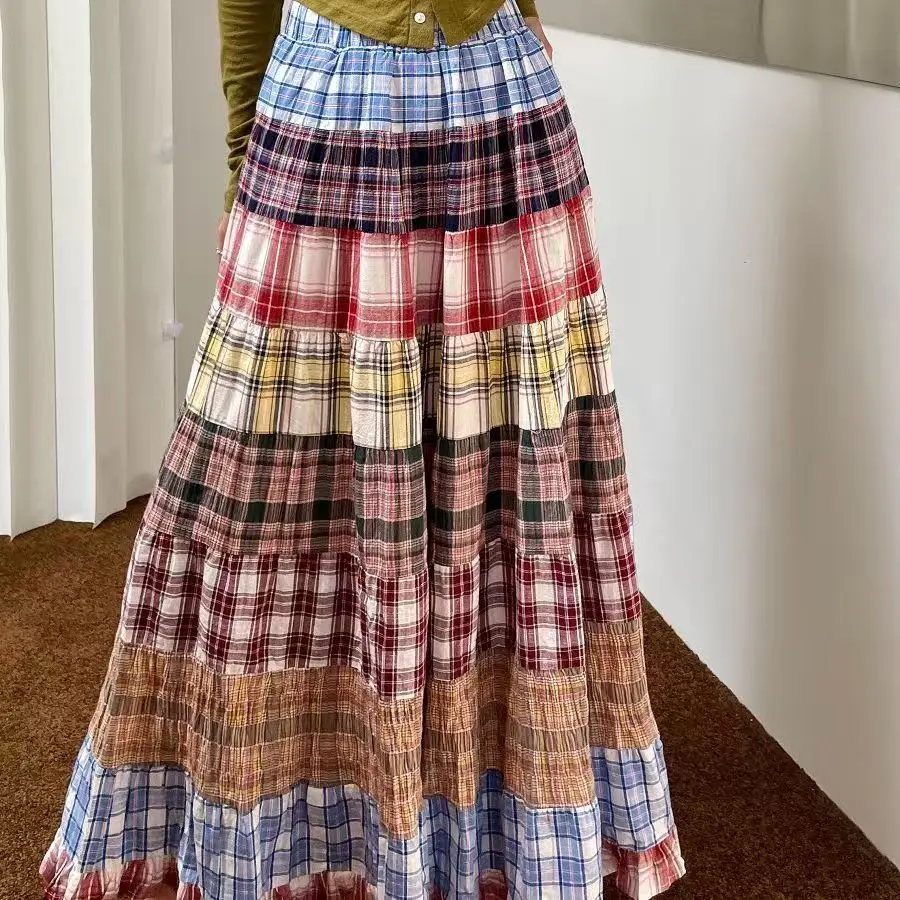 

Vintage Plaid Skirt Women Y2k Japanese Style Long Skirt Harajuku Streetwear Fashion Retro A-line Midi Skirts Aesthetic 2025 New