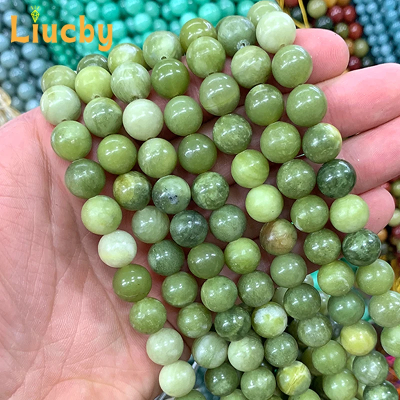 Morandi Green Natural Stone Chinese Jaspers Round Handmade beads DIY Earrings Bracelet For Jewelry Making 15\