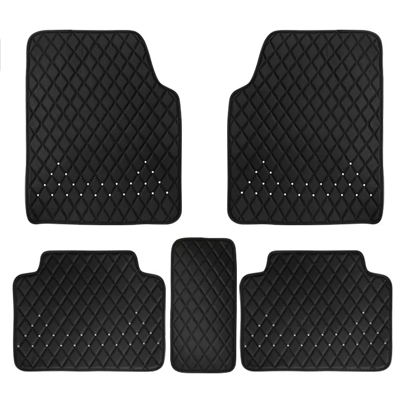 Pu Leather Floor Mats for Car SUV & Truck - 5 Pack/Set (Front & Rear), Heavy Duty Protection,Crown Car Floor Cushion