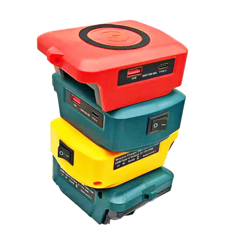 Wireless Charger Adapter for Makita for Dewalt for Milwaukee for Bosch 18V Lithium Battery Charging Station with Type-C&USB Port