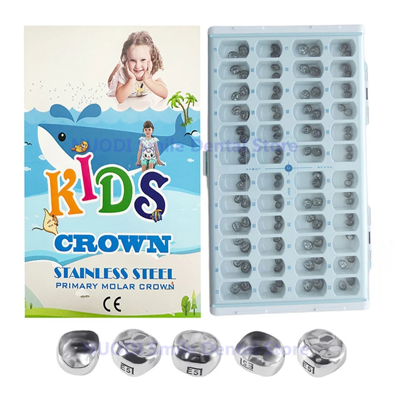 Dental Preformed Kids Temporary Deciduous Crown Stainless Steel Primary Molar Teeth Crowns Orthodontic Brace Dentistry Materials