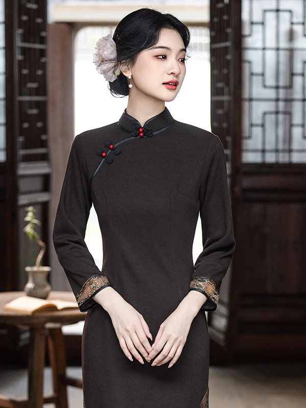 

Stunning New Chinese Sle Long Improved Dr Daily Wear Old anghai National Sle Mommy Autumn Faion Women's ...
