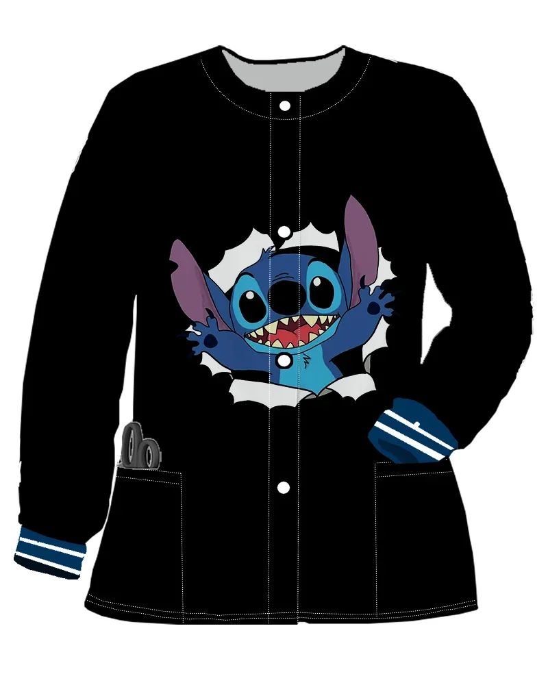 Pocket Doctor's Uniform Vest Knop Dames Medisch Sweatshirt Cartoon Jas Met Lange Mouwen Ronde Hals Jas Verpleegstersuniformen