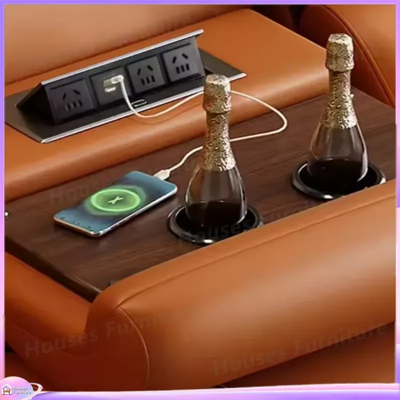 L Shaped Recliner Sofa Set Luxury PU Leather Corner Couch with Coffee Table Smart Multifunctional Living Room view 5