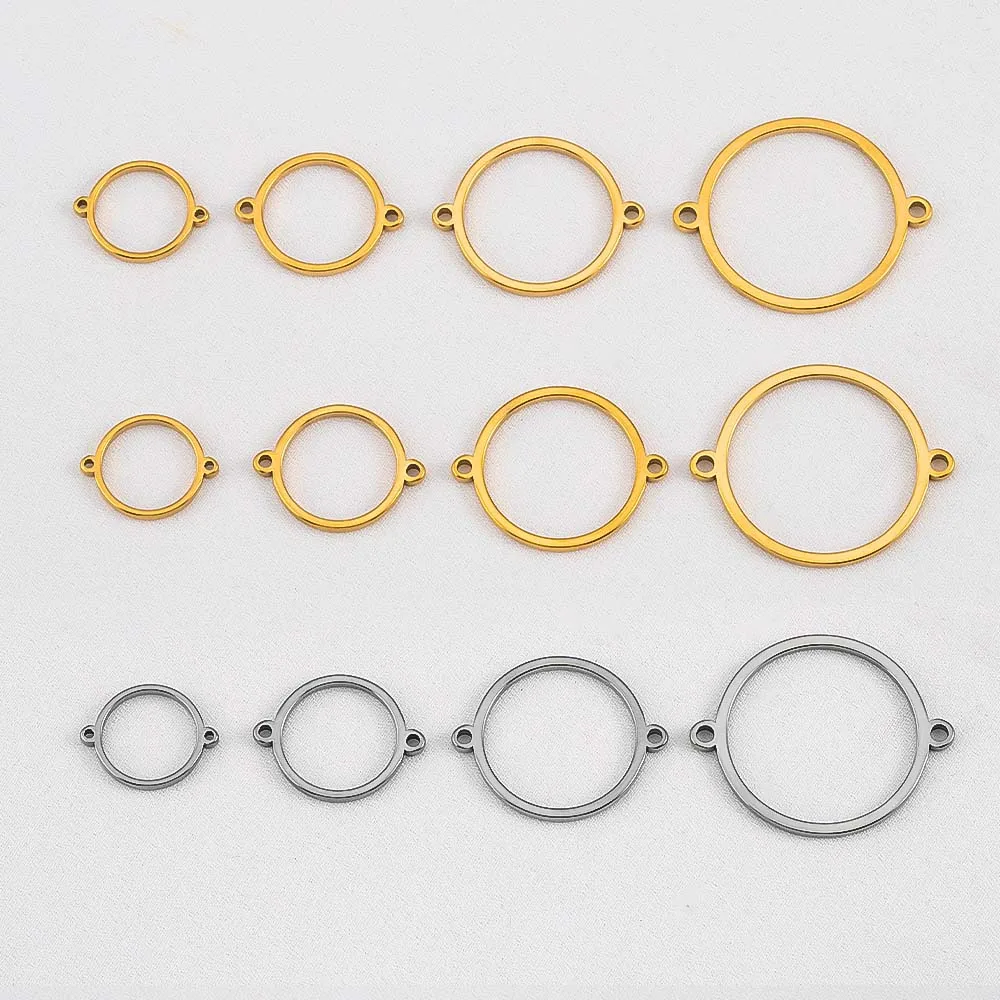 10Pcs Stainless Steel Hollow Double Hole Circle Pendant Connectors Blank Bracelet Inlay Supplies for DIY Bracelet Jewelry Making