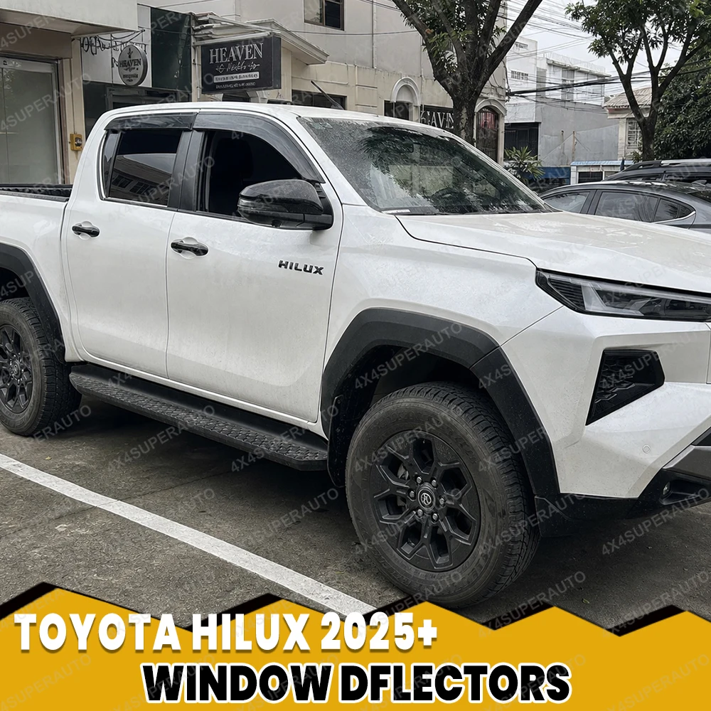 Image of Fensterdeflektor ‌ Für Toyota Hilux Travo 2025+ Rauchschwarz Sonnen- und Regenschutz Wetterschutz Doppelkabine Autozubehör