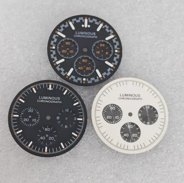 32.4mm Modified Dial – Watch Parts – Speedmaster Style 6-Hand – Green Lume – Fits VK63 Quartz Movement