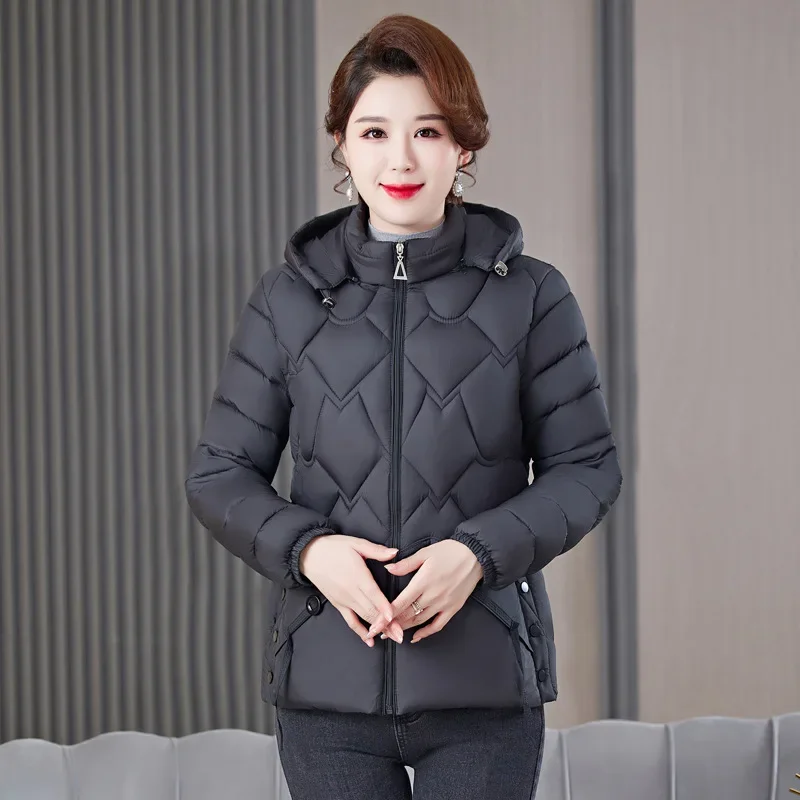 冬用厚手婦人服　新ファッション　ダウンコットンジャケット　長袖スタンドカラーフード付きパーカー　カジュアルルーズスノーウェアコート