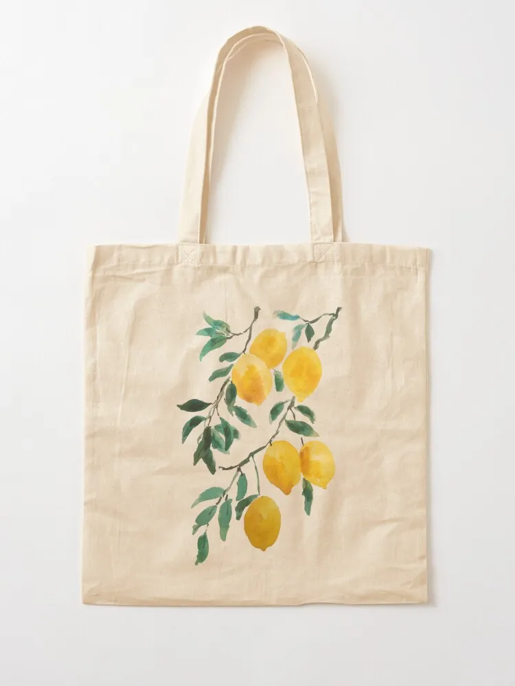 Yellow Lemon Watercolor  Tote Bag Reuseable Canvas Fashion Shopping Grocery School Femal Gril Women Personal