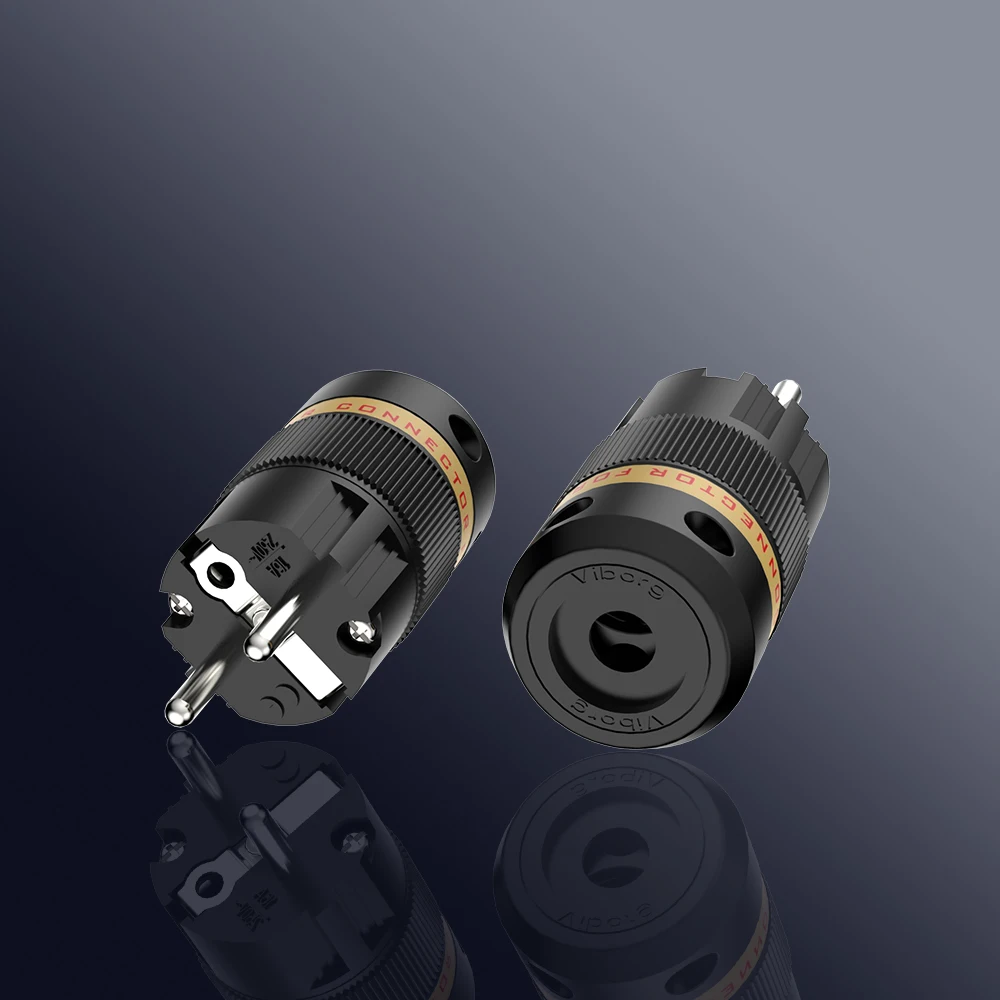 Viborg Audio Power Amplifier Power Plug Pure Copper-Silver Plated for Speakers Compatible with European & American Standards
