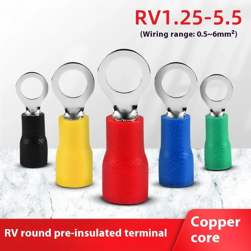 

RV Round Pre-cooled Press Terminal O-shaped Insulated Terminal Copper Nose Terminal Wire Nose Round Wire Ear