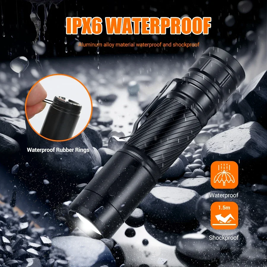BALDR SC8 Powerful LED Tactical Flashlight Rechargeable EDC Keychain Torch with Pen Clip 1500Mah Lantern for Fishing Camping