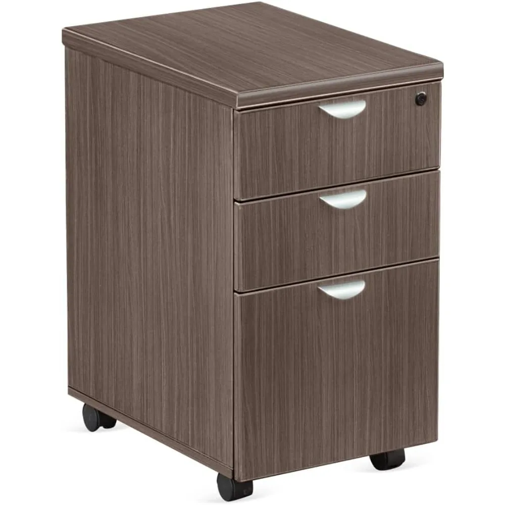 

16" W Three Drawer Mobile Pedestal Laminate with Box Drawers, Hanging File Drawer and Silver Drawer Pulls for Storage Solution