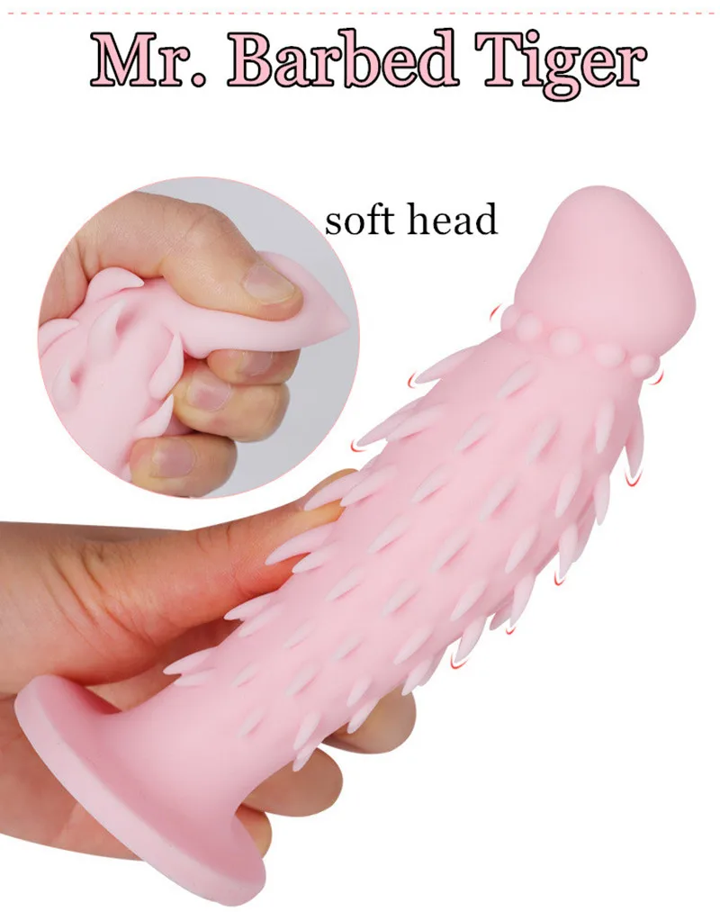 Women'S Soft Barbed Dildo Hand-Held Masturbation Pants Strapon Dildo Soft Silicone Vagina Plug Stimulation Adult Sex Products