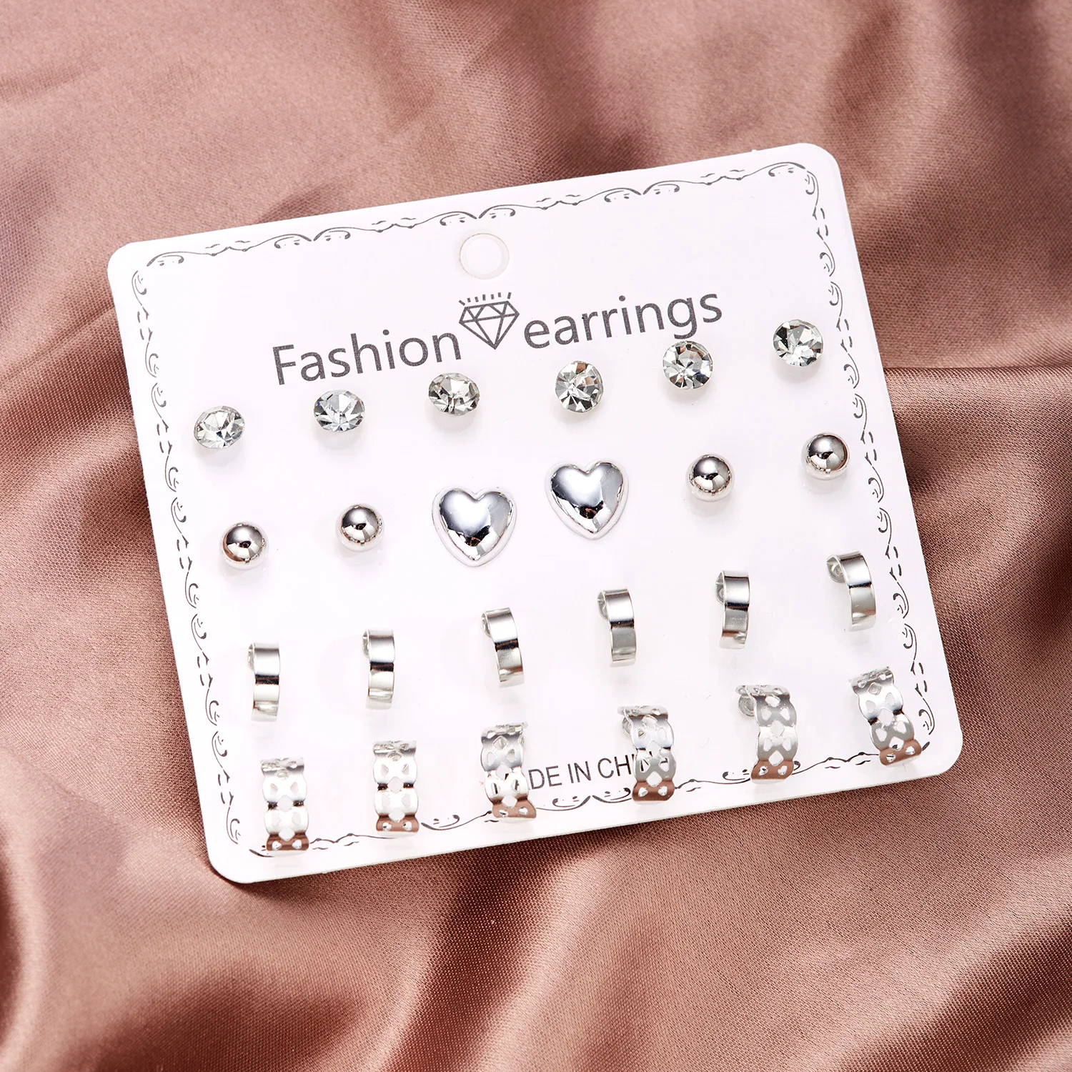 Hot Sale 12 Pair/set Heart Round Circle Stud Earrings For Women On Ear Crystal Piercing Earrings Kit 2023 New Fashion Jewelry